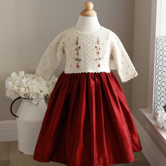 GORGEOUS Red Dupioni Silk Dress 100% Cotton Sweater Top Size 18/24 Months NWT - Picture 1 of 6